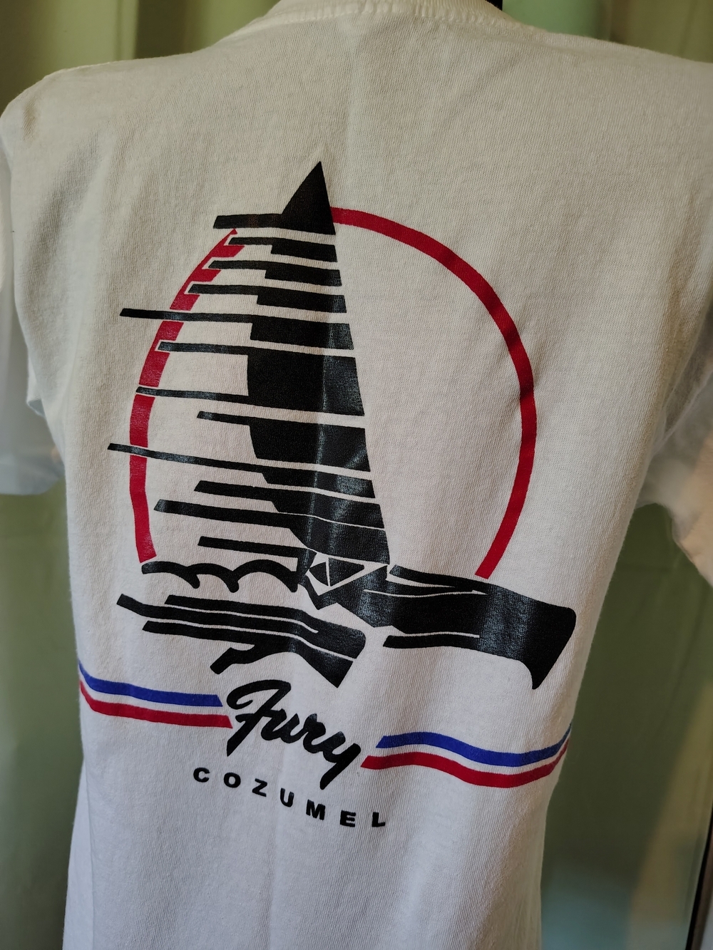 Fury Cozumel Graphic Tee White Red Blue Black Sail Boat Women Men Small Unisex